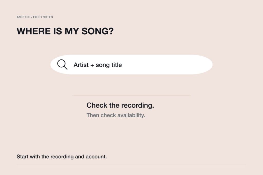 An illustrated music search with an empty result and recording details to check.