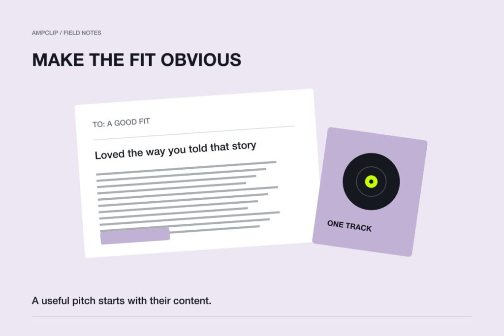 An illustrated creator pitch with a selected post reference and a music card.