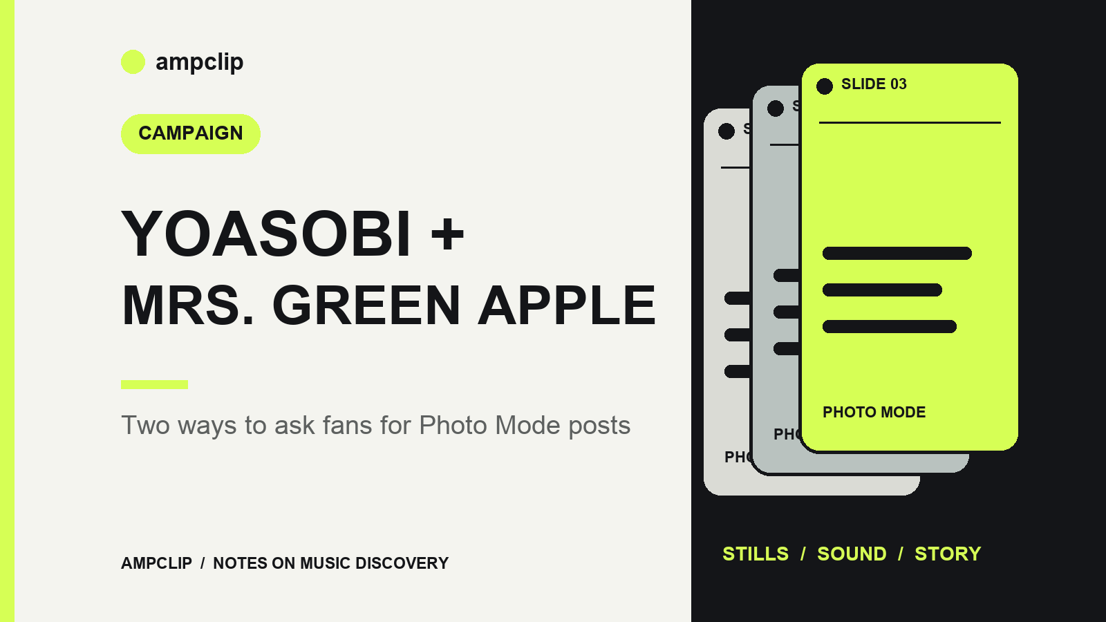 YOASOBI + MRS. GREEN APPLE: Two ways to ask fans for Photo Mode posts — AmpClip editorial illustration