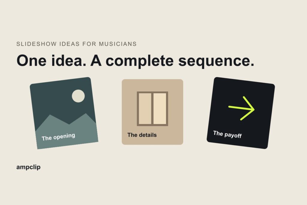 An original illustrated slideshow with three stages: the opening, the details and the payoff.